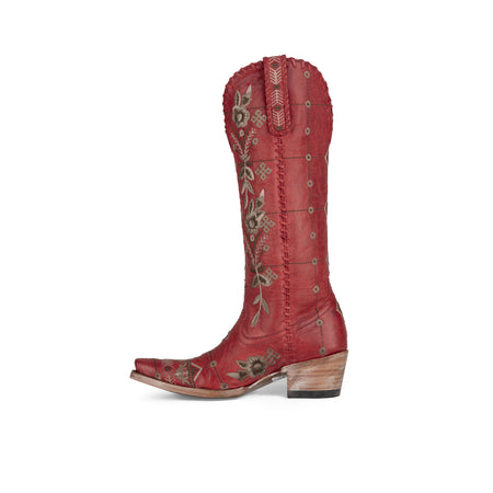 Cherry Red Single Line Design Calfskin Cowboy Boots - Espinoza