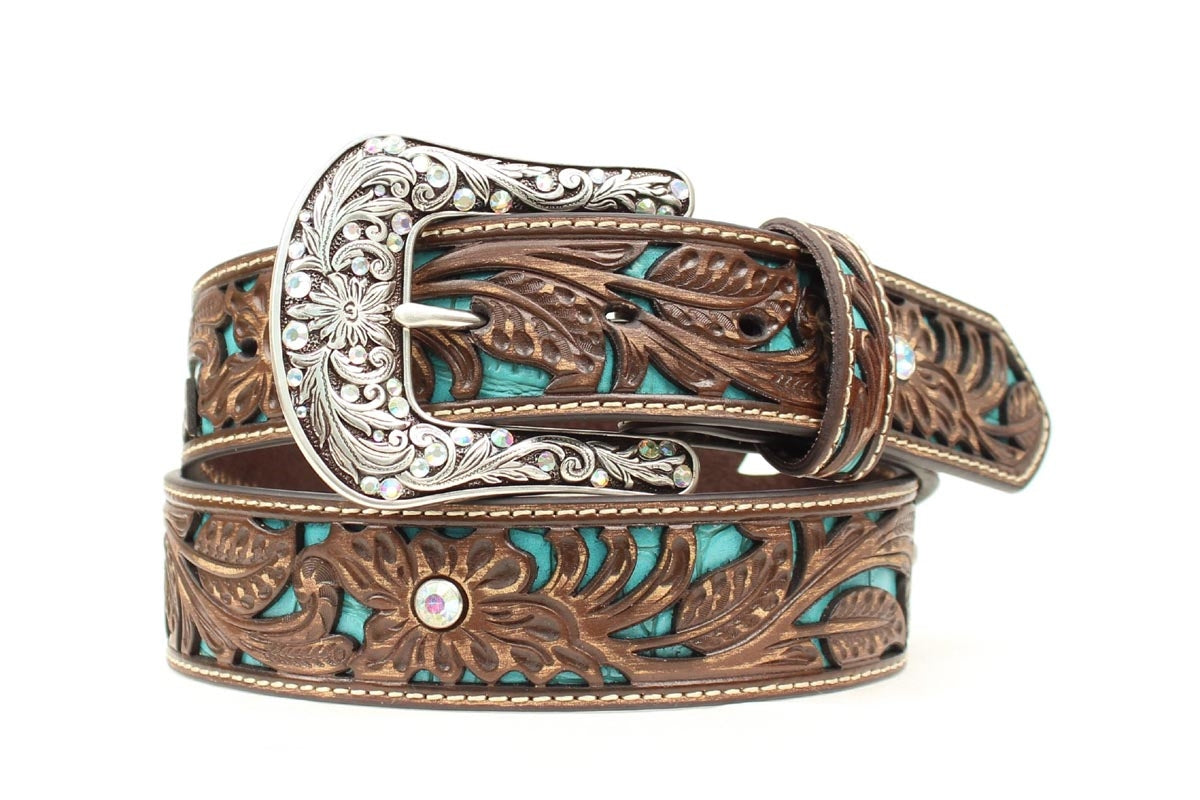 M&F Straight Brown/Turquoise Belt #A1513402