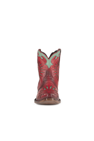 Cherry Red Single Line Design Calfskin Cowboy Boots - Espinoza