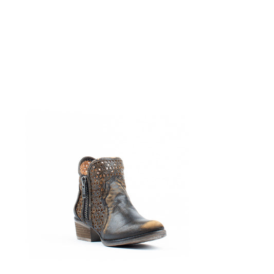 Women's Corral Cutout Shortie Boots Black/Yellow #Q5021